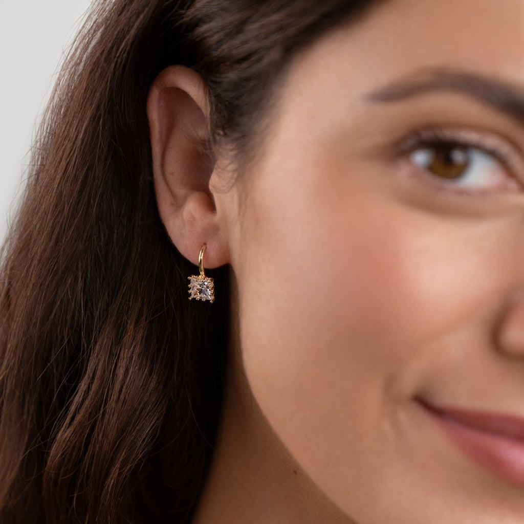 Elegant Square Gemstone Hook Dangle Earrings