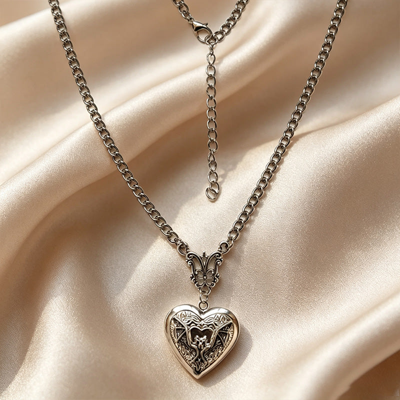 Mini Silver Heart Locket Necklace
