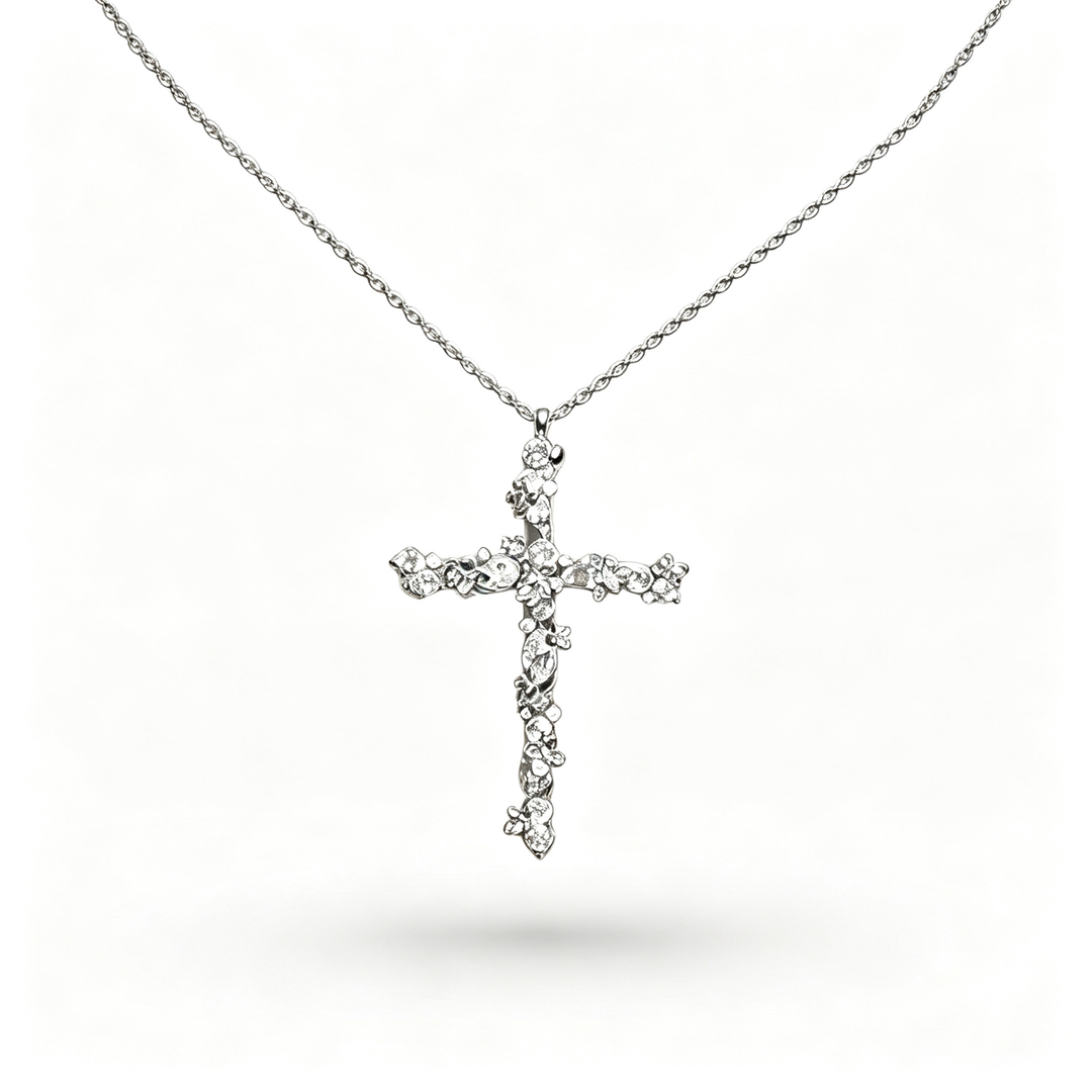 Vintage Floral Cross Necklace