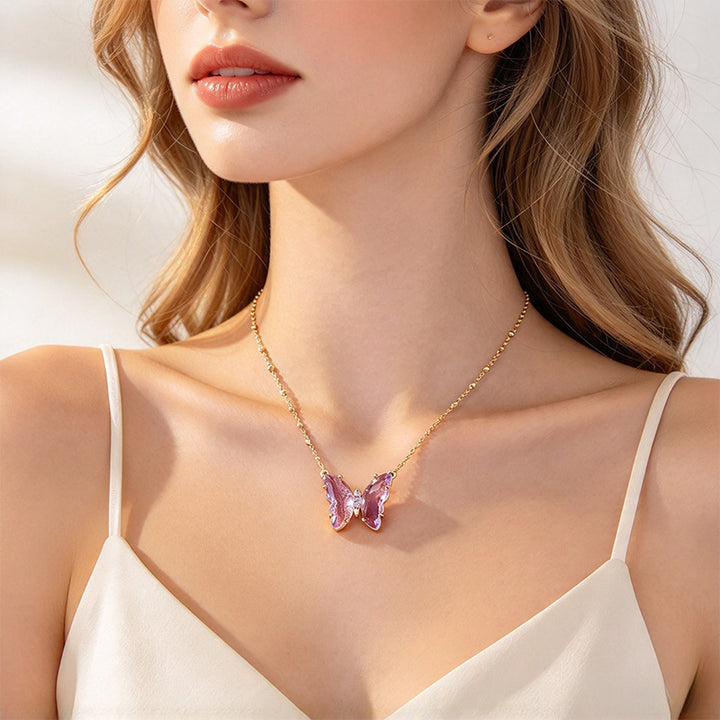 Purple Butterfly Necklace and Earrings