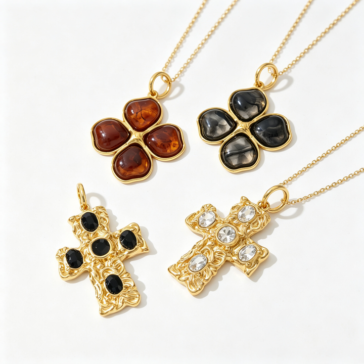 Vintage Rhinestone Cross Clover Charm