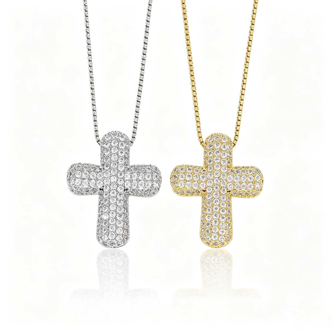 Sparkly Paved Cross Pendant Necklace