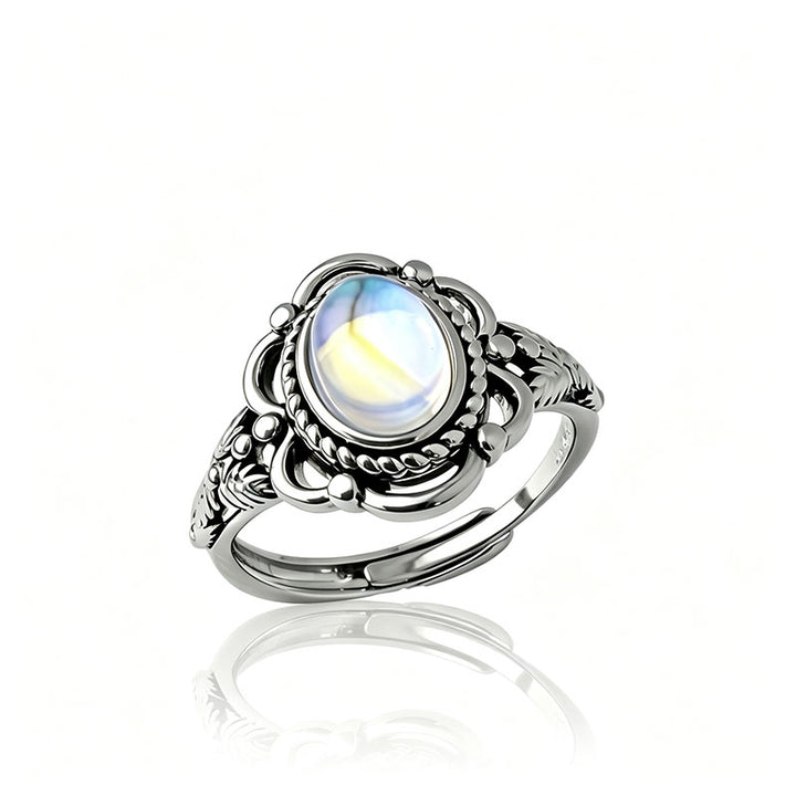 Vintage-style carved moonstone ring