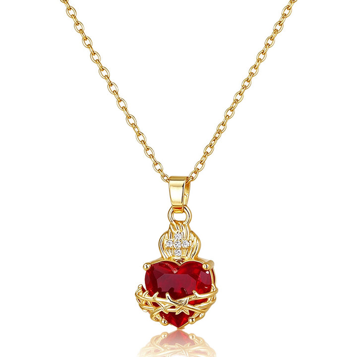 Golden Heart Red Zircon Pendant Necklace