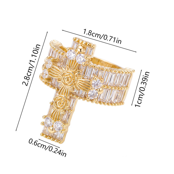 Cross Inlaid Zircon Statement Ring