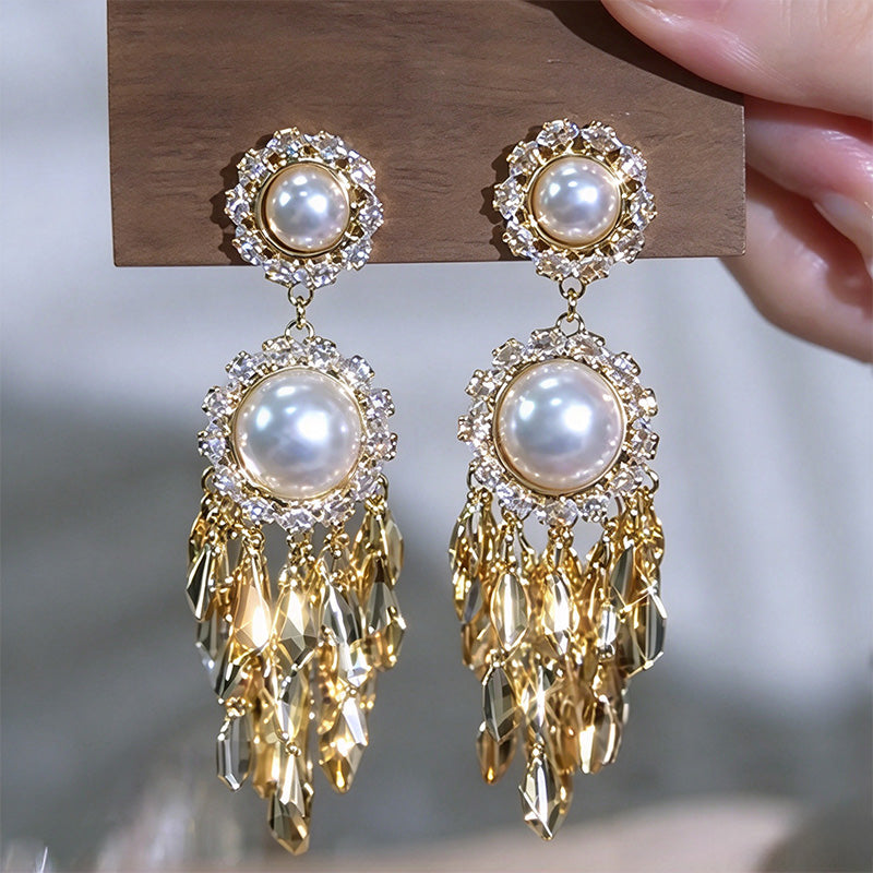 Pearl Leaf Tassel Earrings