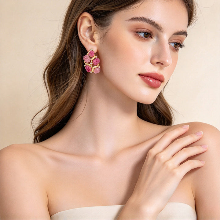 Pink Ombré Rose Earring and Ring Set