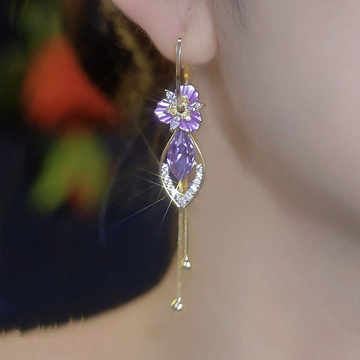 Purple zircon flower tassel earrings