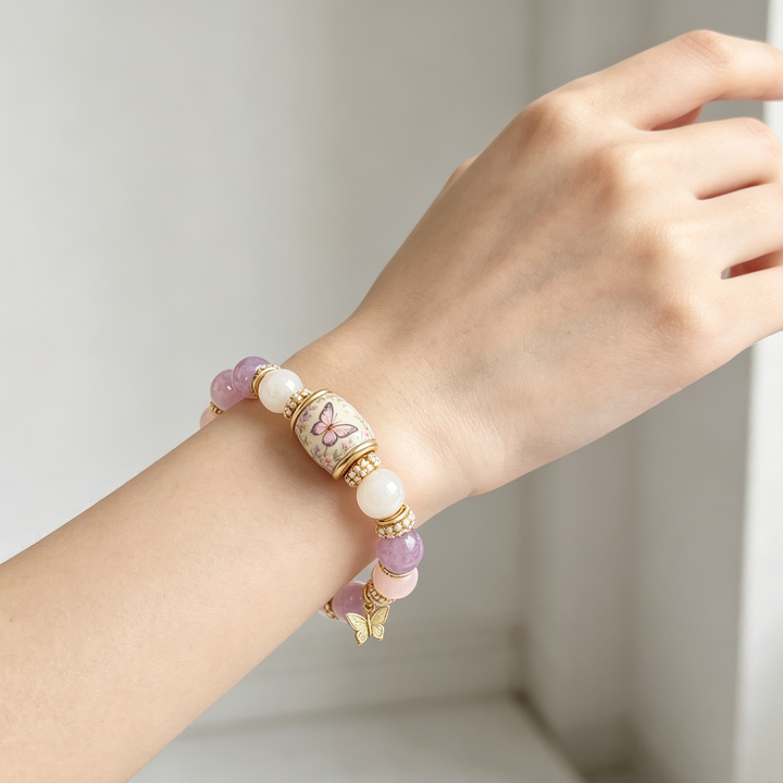 Butterfly Charm Beaded Stretch Bracelet
