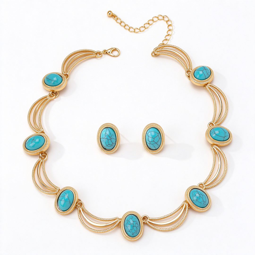 Oval Stone Necklace Earring Set