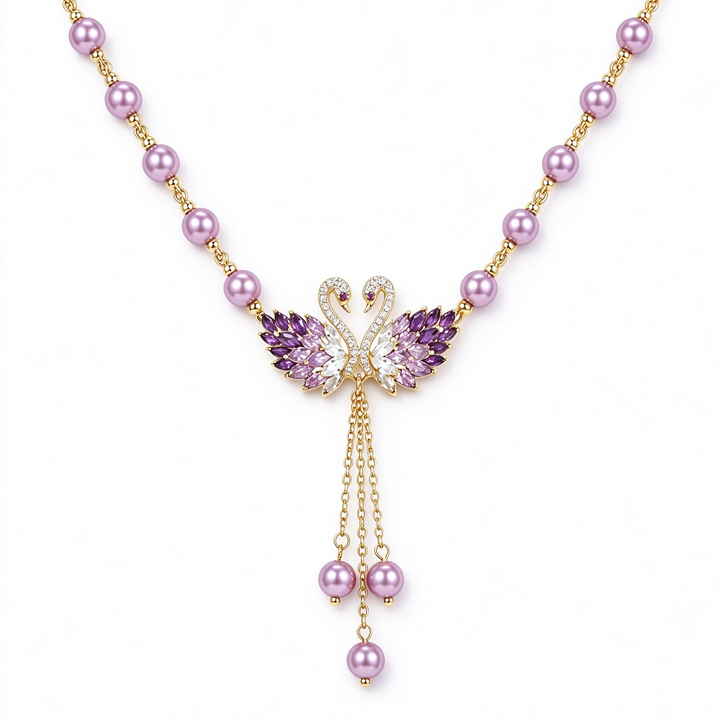 Twin Swan Pearl Tassel Necklace