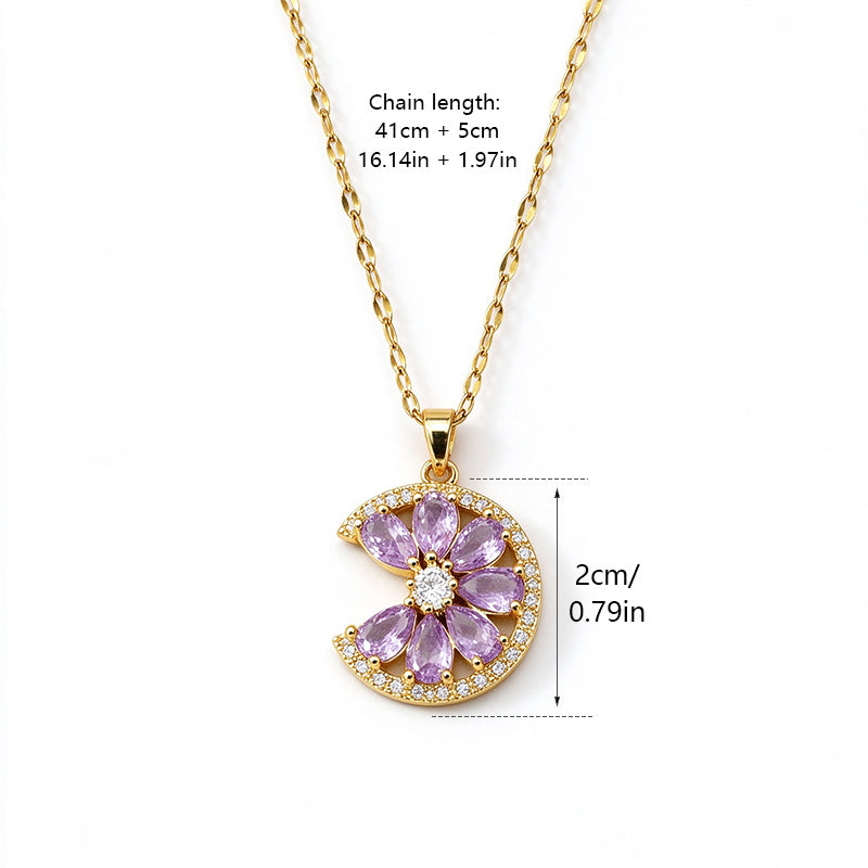 Half Moon Floral Zircon Necklace