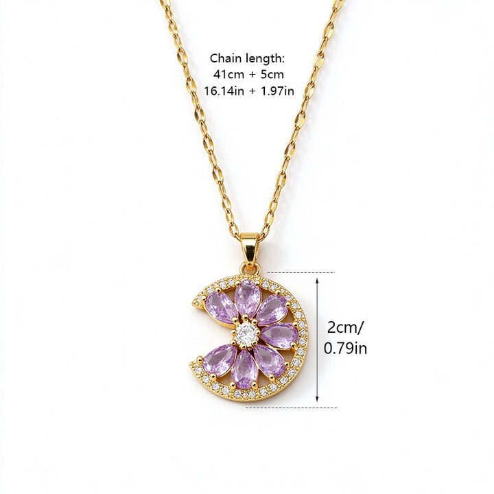 Half Moon Floral Zircon Necklace