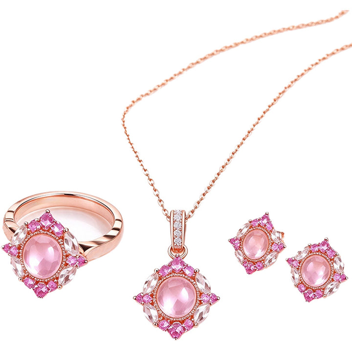 Vintage pink pendant ring earrings