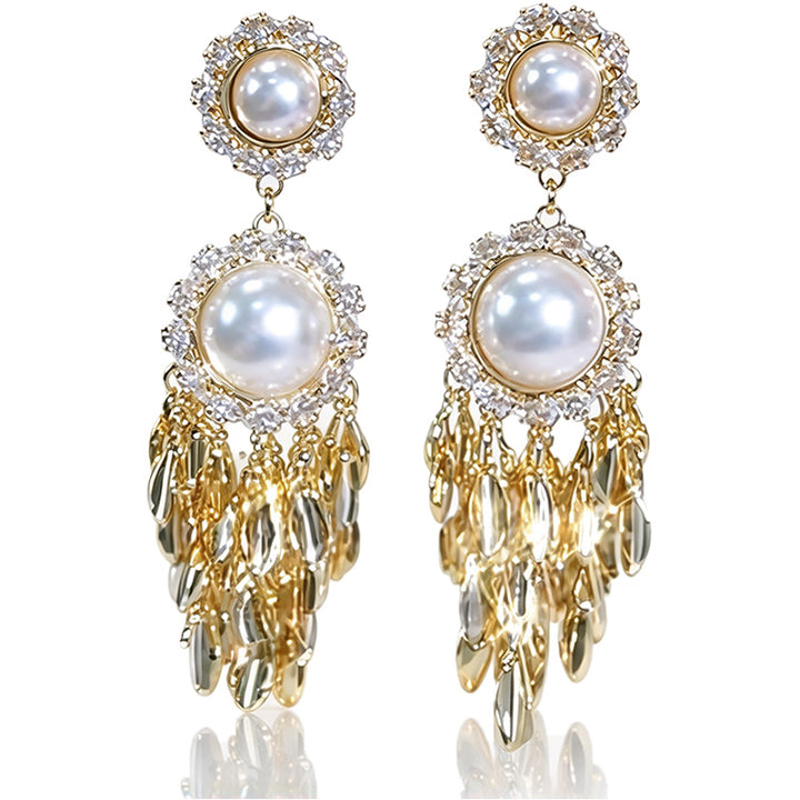 Pearl Leaf Tassel Earrings