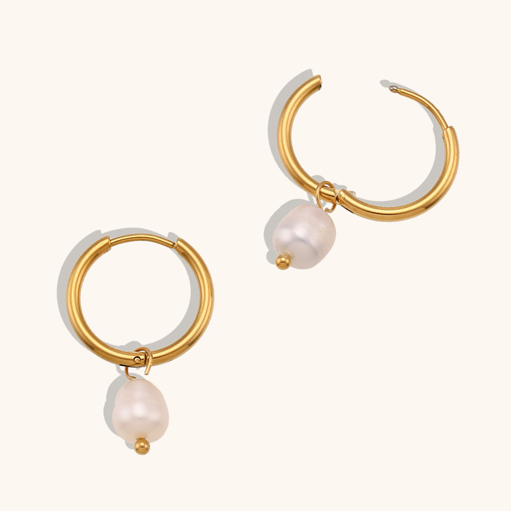 Gold Freshwater Pearl Hoop Earrings