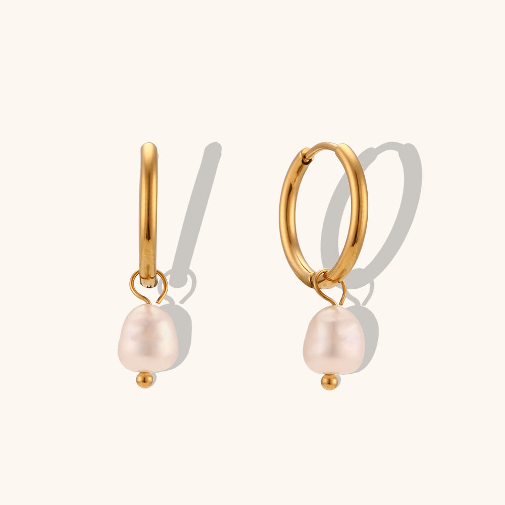 Gold Freshwater Pearl Hoop Earrings