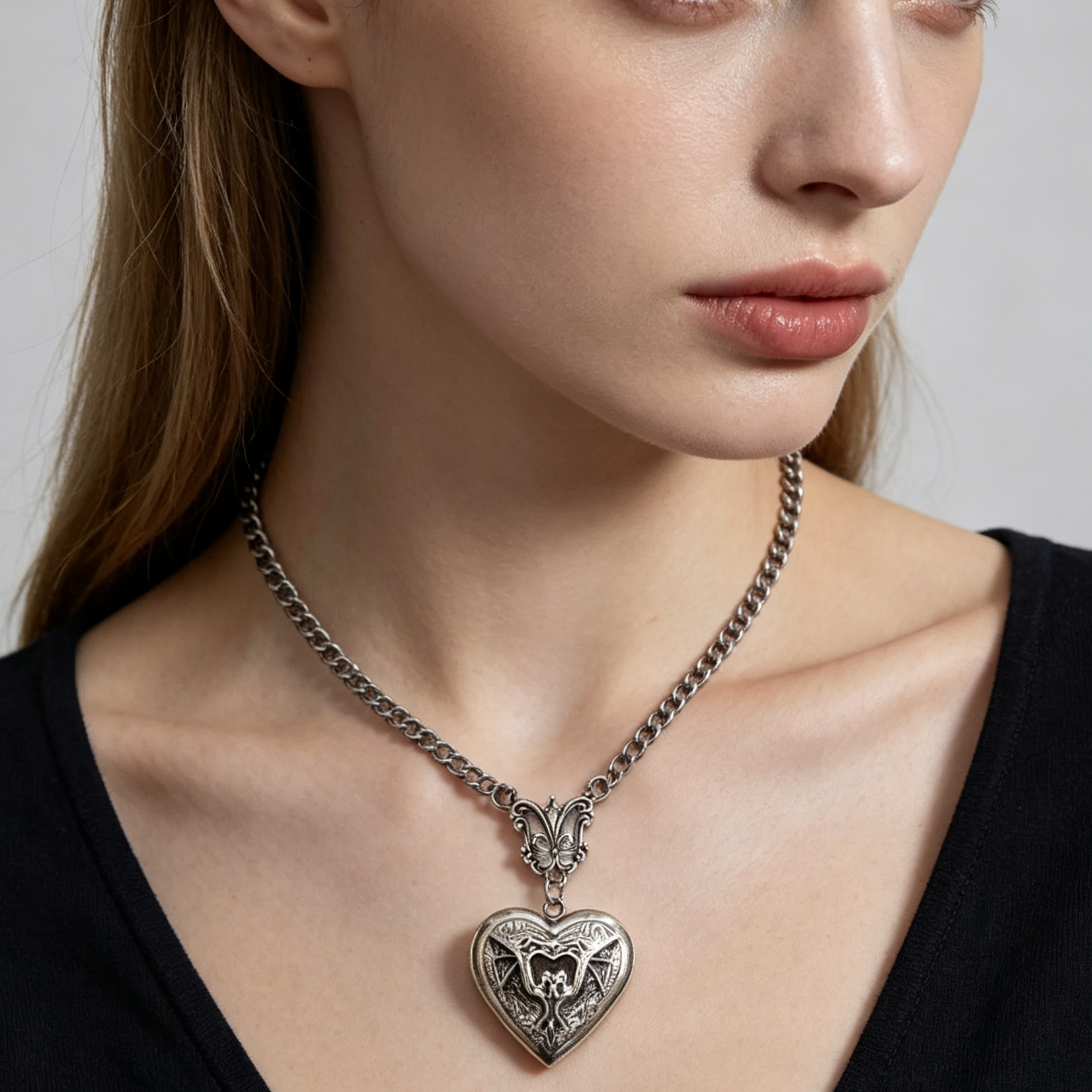 Mini Silver Heart Locket Necklace