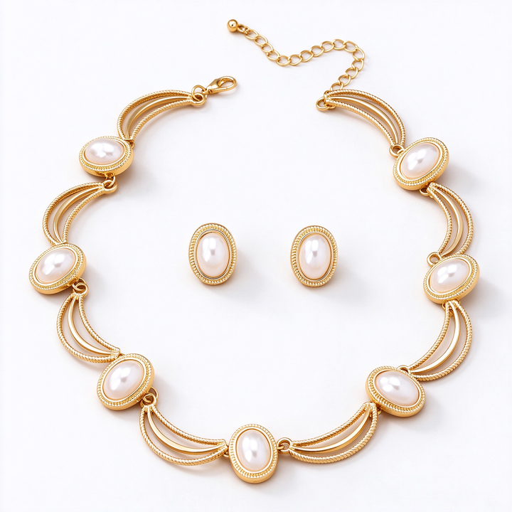 Oval Stone Necklace Earring Set