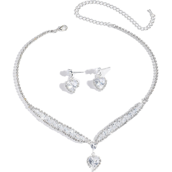 Heart-shaped Zircon Earring and Necklace Set