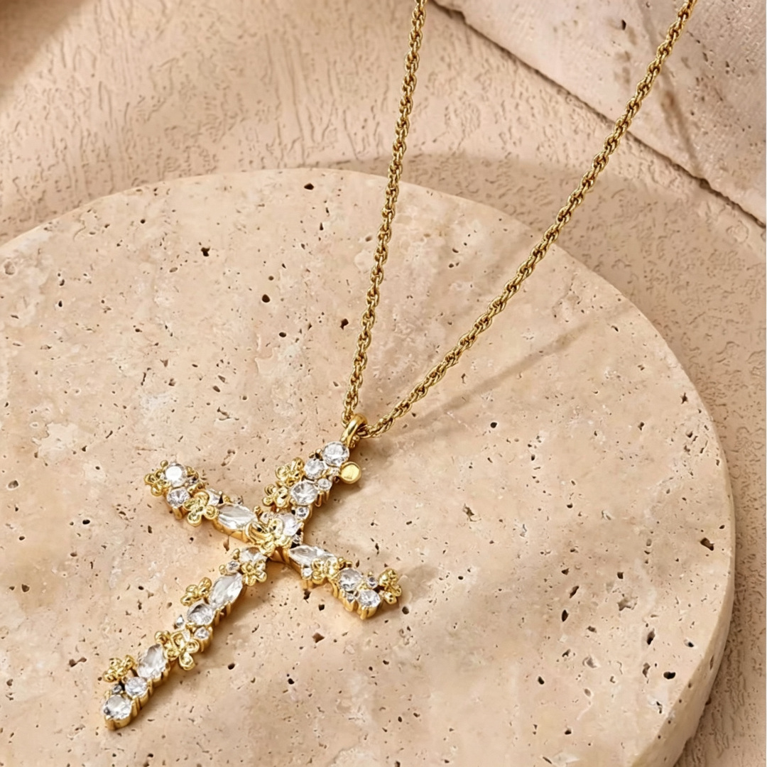 Vintage Floral Cross Necklace