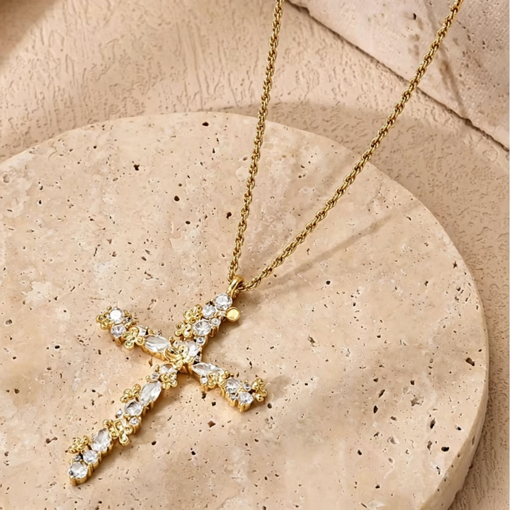 Vintage Floral Cross Necklace