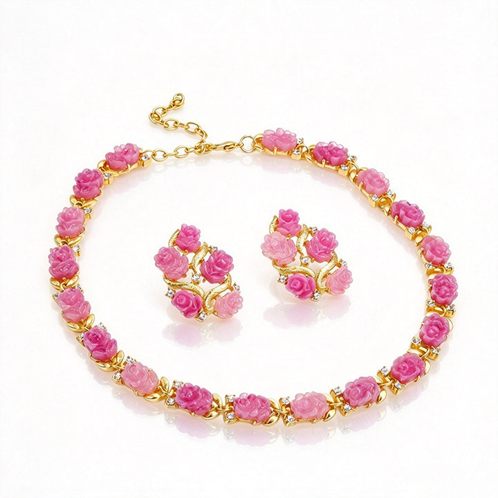 Pink Ombré Rose Earring and Ring Set