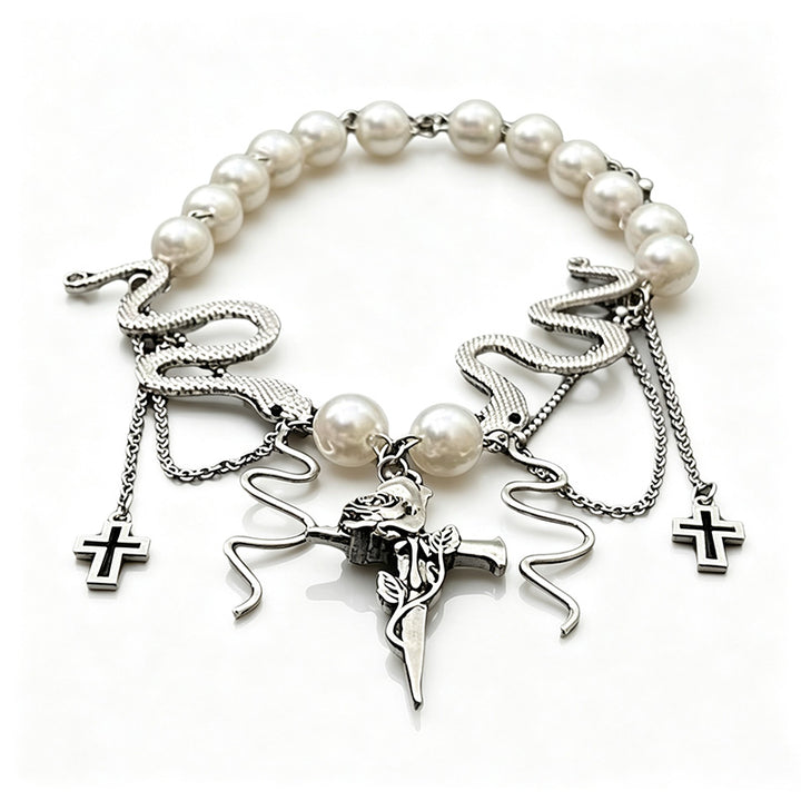 Tassel Cross Patchwork Necklace