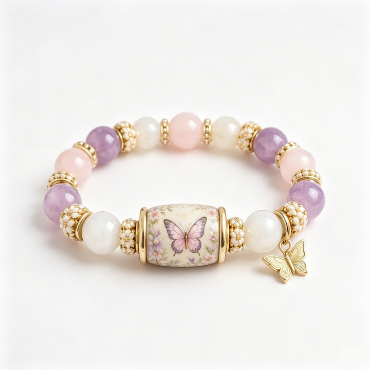 Butterfly Charm Beaded Stretch Bracelet