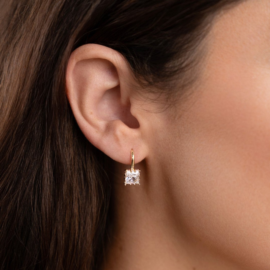 Elegant Square Gemstone Hook Dangle Earrings