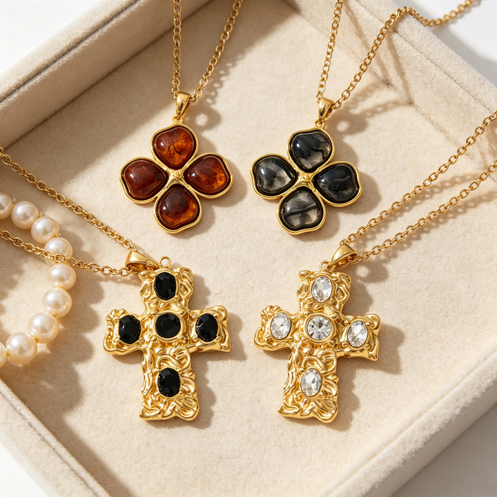 Vintage Rhinestone Cross Clover Charm