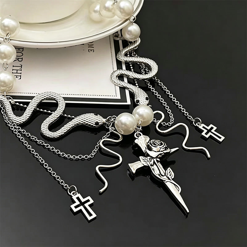 Tassel Cross Patchwork Necklace