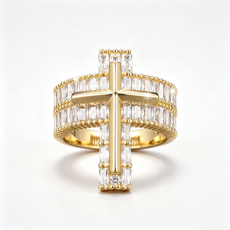 Cross Inlaid Zircon Statement Ring