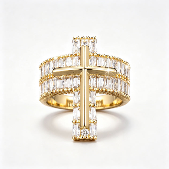 Cross Inlaid Zircon Statement Ring