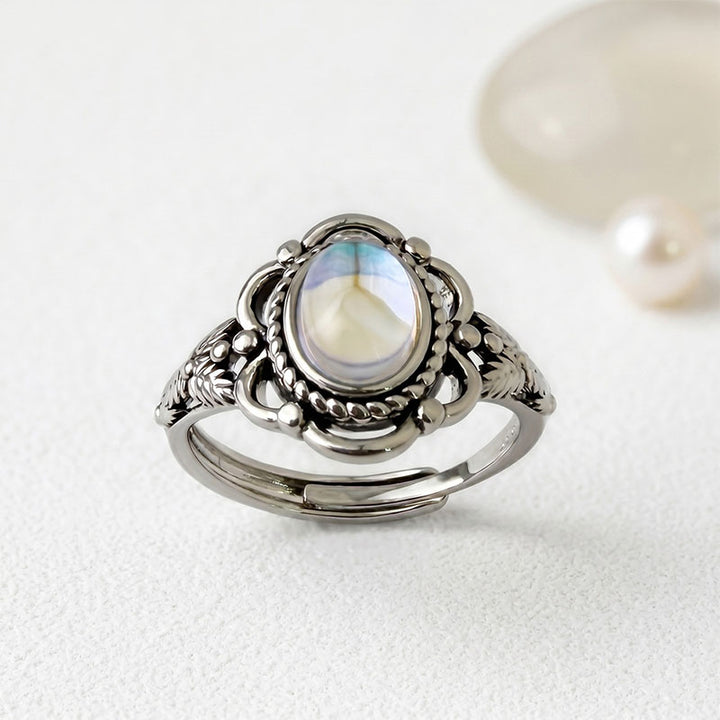 Vintage-style carved moonstone ring
