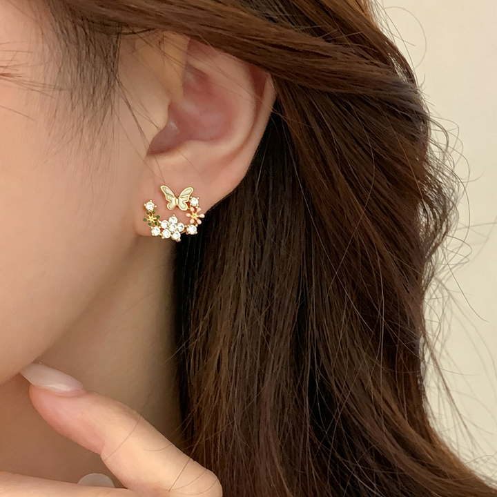 Floral Butterfly Zircon Ear Studs