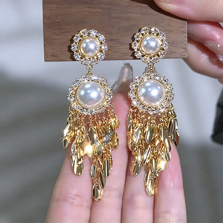 Pearl Leaf Tassel Earrings
