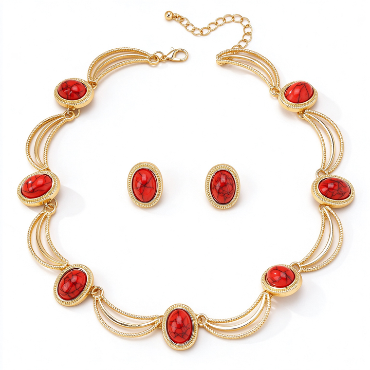 Oval Stone Necklace Earring Set