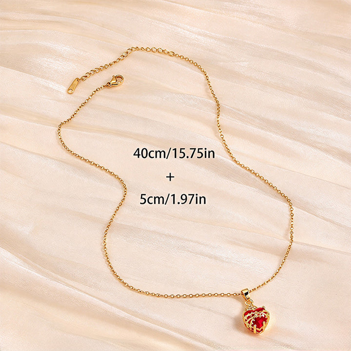 Golden Heart Red Zircon Pendant Necklace