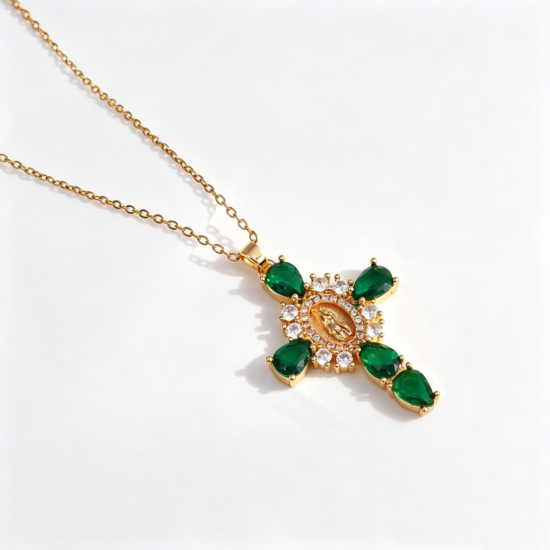 Crystal Virgin Mary Cross Pendant Necklace