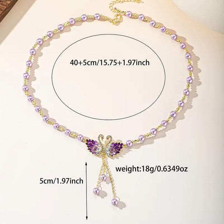 Twin Swan Pearl Tassel Necklace