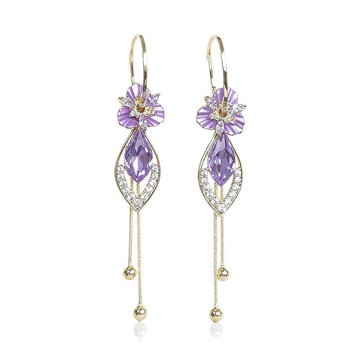 Purple zircon flower tassel earrings