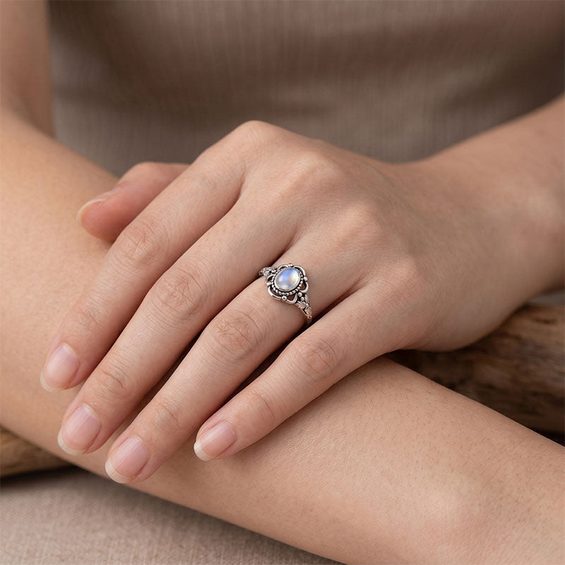 Vintage-style carved moonstone ring