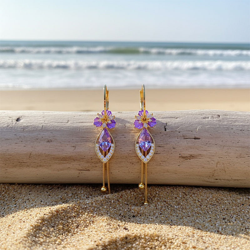 Purple zircon flower tassel earrings