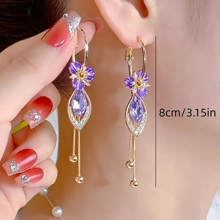 Purple zircon flower tassel earrings