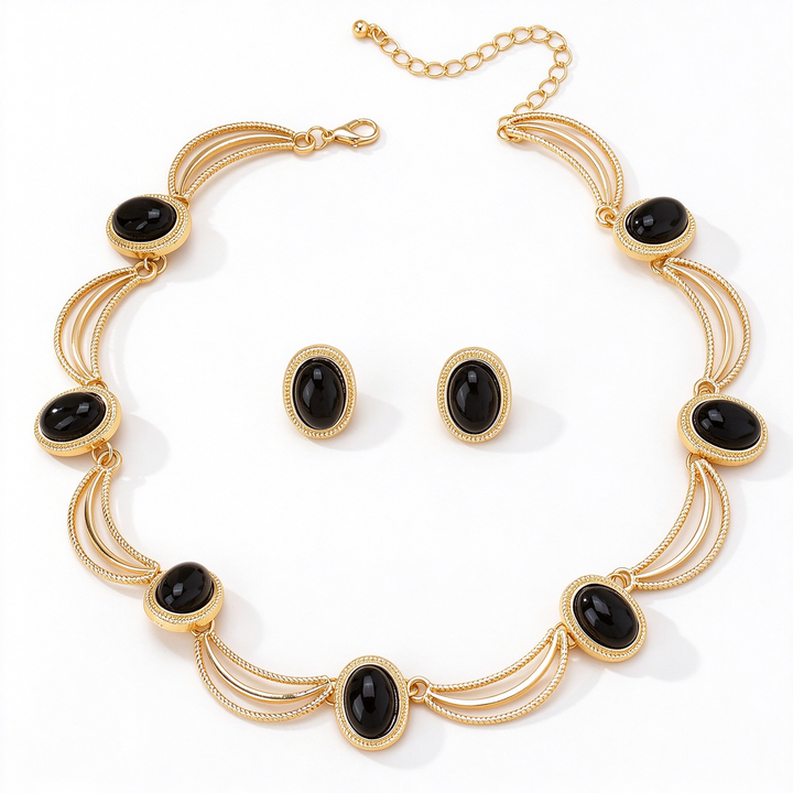 Oval Stone Necklace Earring Set