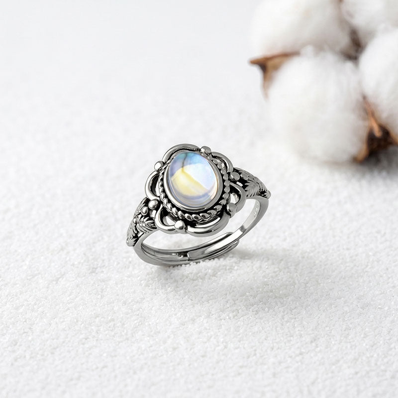 Vintage-style carved moonstone ring