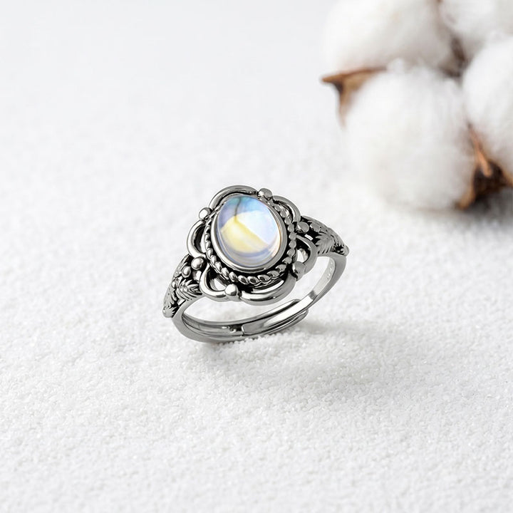 Vintage-style carved moonstone ring