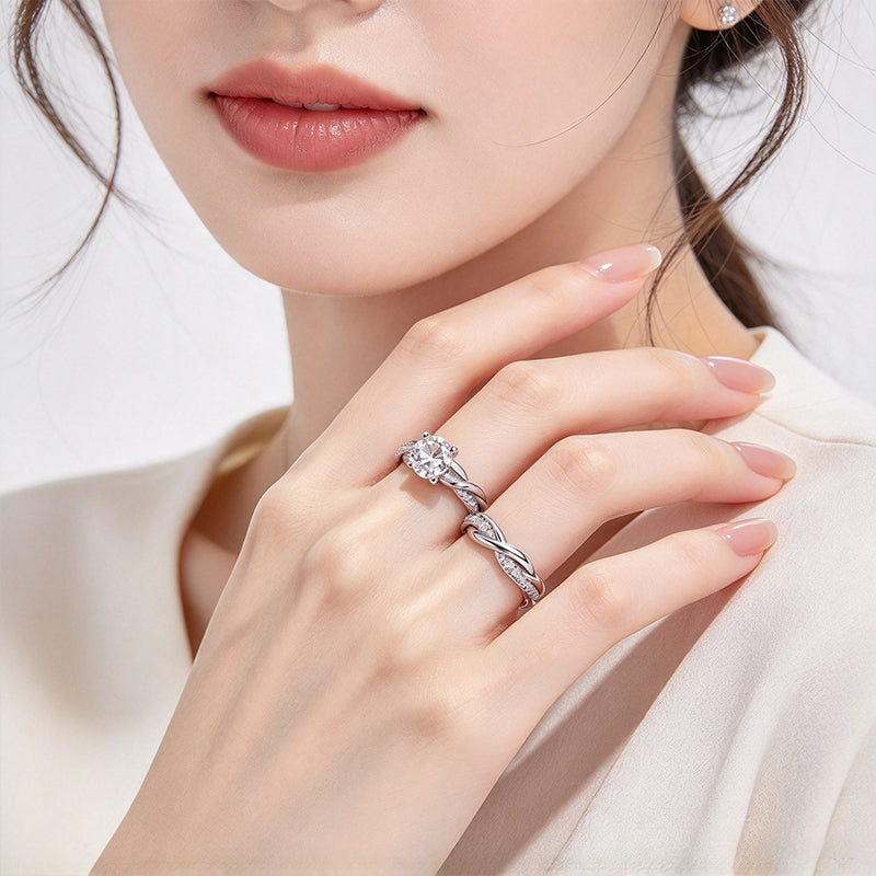 Zircon Four-Prong Twist Ring Set
