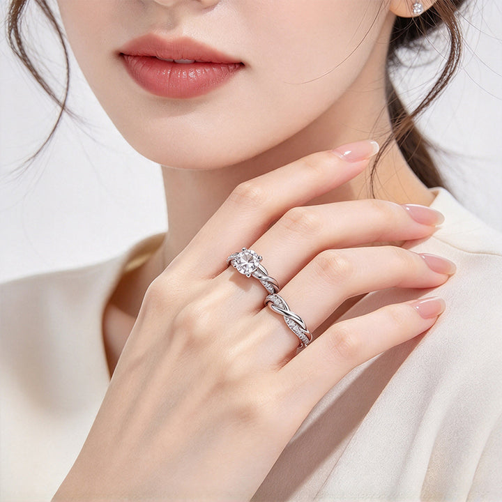 Zircon Four-Prong Twist Ring Set